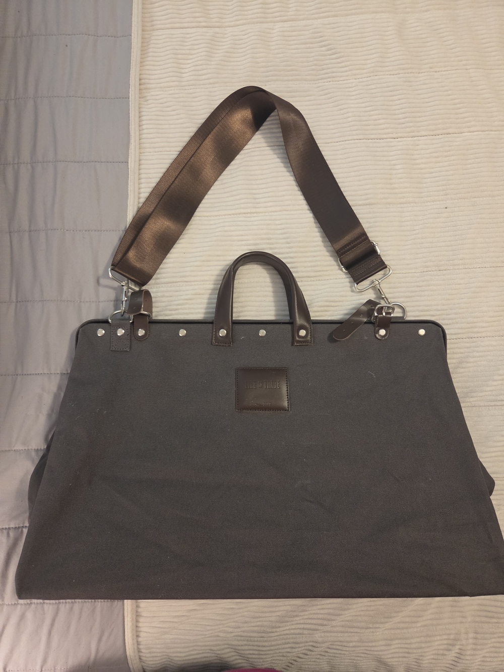 Line Of Trade Men's Dark Gray/Blue Canvas Weekender Bag with Brown Accents